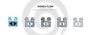 Money flow icon in different style vector illustration. two colored and black money flow vector icons designed in filled, outline