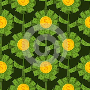 Money flower pattern seamless. Dollar plant background. Financial sprout concept texture