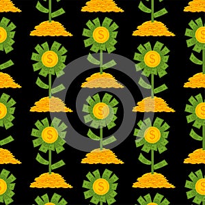 Money flower pattern seamless. Dollar plant background. Financial sprout concept texture