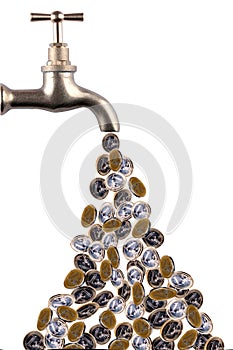Money flowing out of a tap