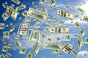 Money flying dollars