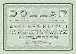 Money font, dollar latin alphabet, sans serif