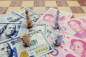Money game. Chess game. Referring two big countries& x27;s conflict. Trade war