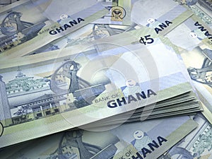 Ghanian money. Ghanian cedi banknotes. 5 GHS cedis bills photo