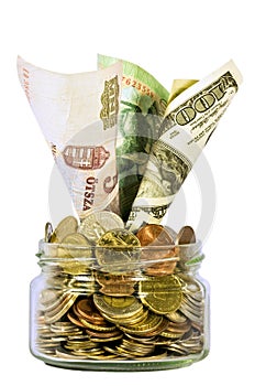 Money in a glass can
