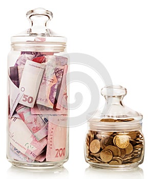 Money in glass jars