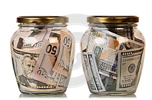 Money in glass jars