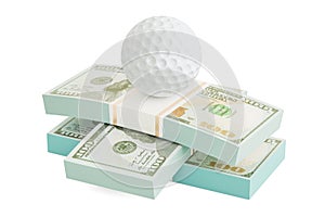 Money and golf ball. Online sport bets. 3D rendering