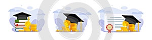 Money grant certificate for education tuition vector or college scholarship professional qualify reimbursement, university study