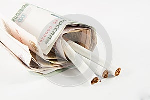 Money and group of cigarettes