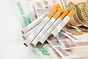 Money and group of cigarettes
