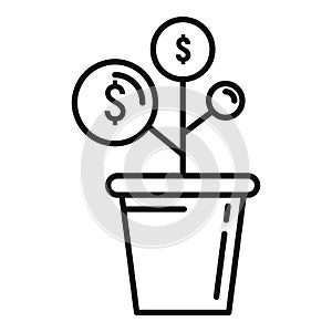 Money grow plant pot icon, outline style