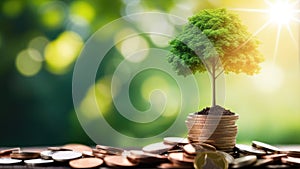 money growht in soil and tree concept, business success finance
