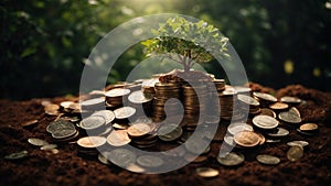 money growht in soil and tree concept,

business success finance with sunshine in

nature