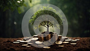 money growht in soil and tree concept,

business success finance with sunshine in

nature