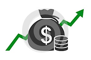 Money growth icon, capital increase, savings accumulation, dollar rate increase, investment concept â€“ vector