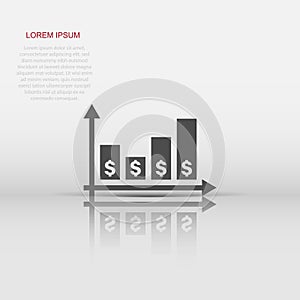 Money growth icon in flat style. Arrow progress vector illustration on white isolated background. Career business concept