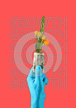 Money growth. Modern design. Contemporary art collage.