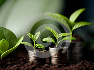 Money growth in soil and tree concept, business success finance