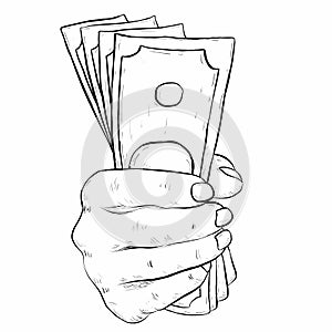 Money hand drawn in hand. isolated