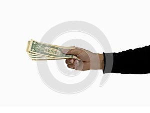 Money on hand holding isolated on white background and this picture have clipping path for use work easy