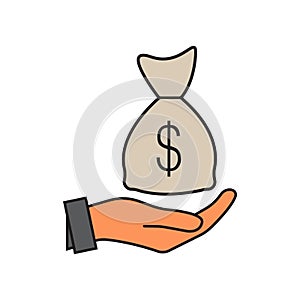 Money in hand icon in trendy flat style design. Vector graphic illustration. Suitable for website design, logo, app, and ui. EPS
