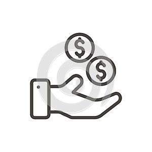 Money hand icon vector. Line banking symbol.