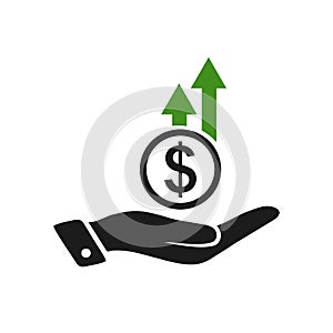 Money in hand. Money growth icon, capital increase, savings accumulation, dollar rate increase â€“ vector