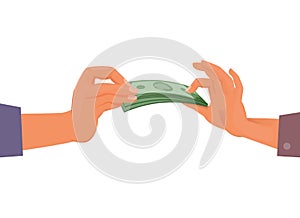 Money in hands. people transmit money one to another. Vector concept isolated photo