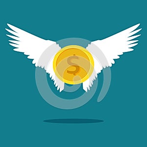 Money has wings to fly. The concept of floating money. financially independent Vector