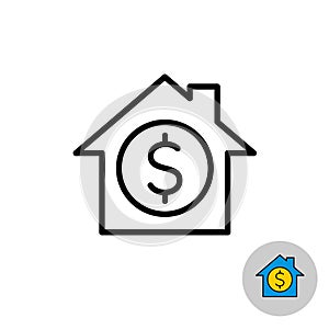 Money house icon. Real estate investment symbol. Housing price sign. Equity loans.