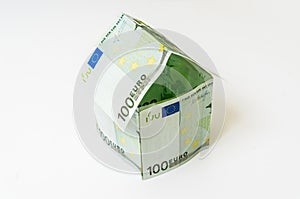 Money house made from euro banknotes