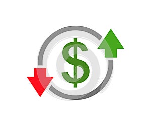 Money icon with arrows, capital decrease and increase, dollar rate increase, investment concept Ã¢â¬â vector