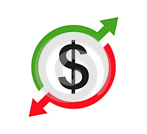 Money icon with arrows, capital decrease and increase, dollar rate increase, investment concept Ã¢â¬â vector