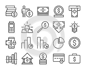 Money icon. Business and Finance line icons set. Editable stroke.