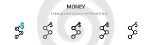 Money icon in filled, thin line, outline and stroke style. Vector illustration of two colored and black money vector icons designs
