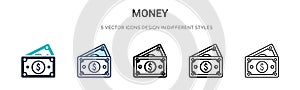 Money icon icon in filled, thin line, outline and stroke style. Vector illustration of two colored and black money icon vector