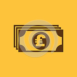 Money icon. Pound sterling and cash, coin, currency, bank symbol. Flat design. Stock - Vector