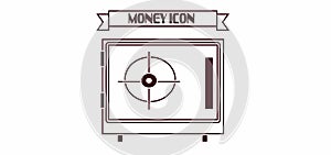 Money icon with a safe design over white background, in outlines