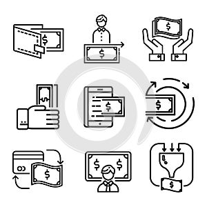 Money Icon Set Black And White Illustration