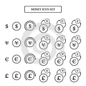 Money icon set dollar,euro, yen, pounds