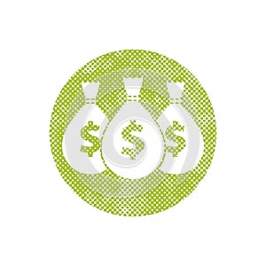Money icon with three bags, vector pixel symbol