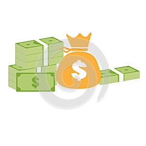 Money icon on white background. flat style. dollars banknotes icon for your web site design, logo, app, UI. cash money bag symbol