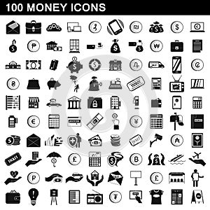 100 money icons set, simple style