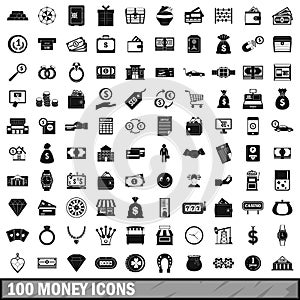 100 money icons set, simple style