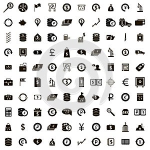 100 money icons set, simple style