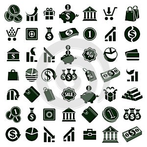 Money icons on white background vector set, finance the