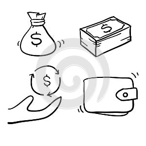 Money illustration with handdrawn doodle style vector