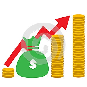 Money increase icon on white background. Income increase sign. flat style. business growth profit logo. financial strategy symbol