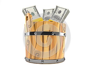 Money inside wooden bucket